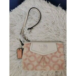 Coach Madison OP ART Shantung Maggie Wristlet Pink White Silver 5.75"x4"